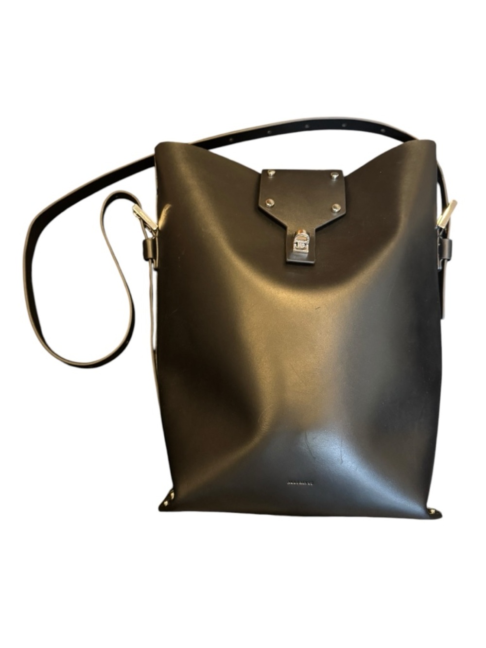 New All Saints Black Leather Miró Crossbody Bucket Shoulder Bag Purse Tote - Picture 7 of 8